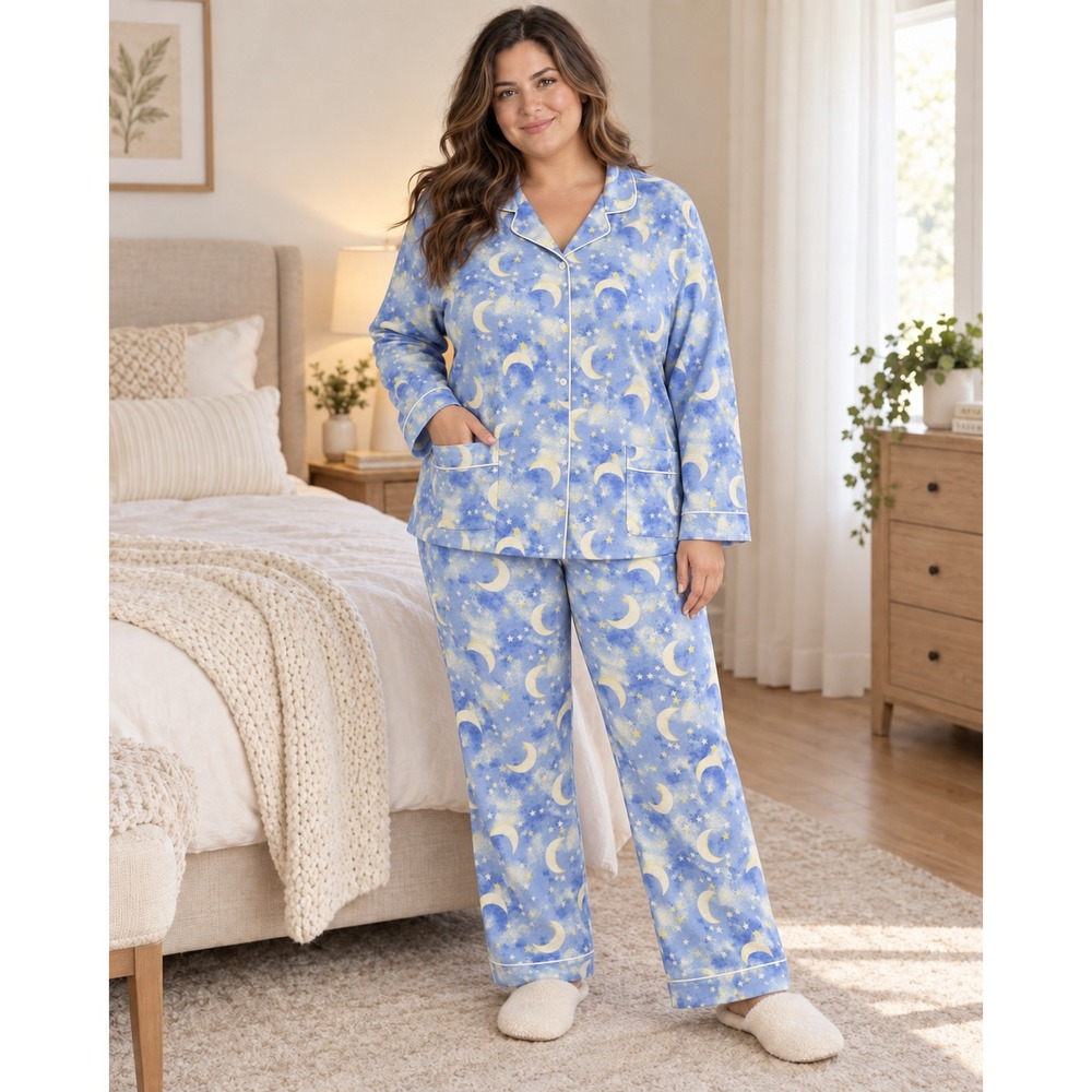 Lanz of Salzburg Blue Moon Star Flannel Pajama Set 3X Plus Size New